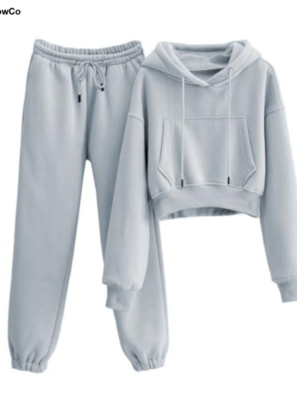 2 Piece Fleece Sweatsuit Crop Hoodie Jogger Lounge Set